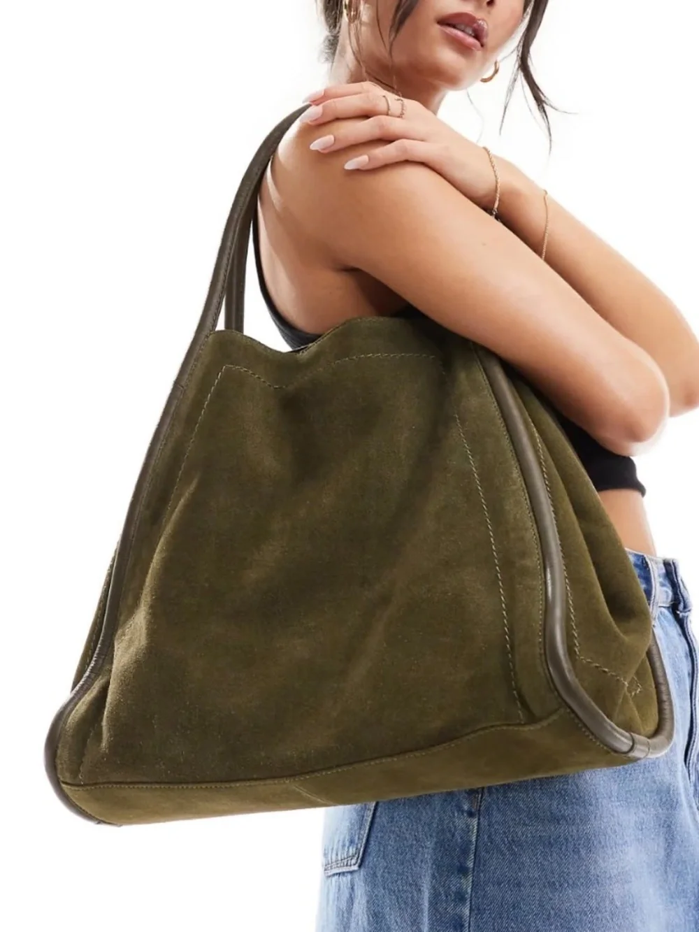 *pre-loved* ASOS DESIGN suede tubular tote bag in forest green